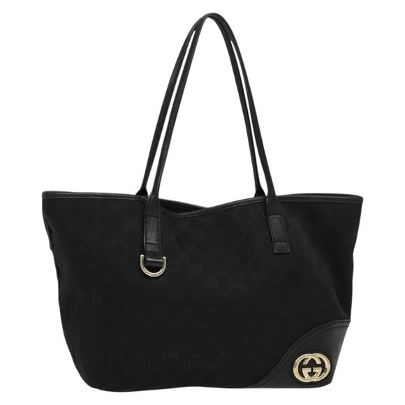 GUCCI GG Canvas Abbey Tote Bag Black Gold - Picture 1 of 16